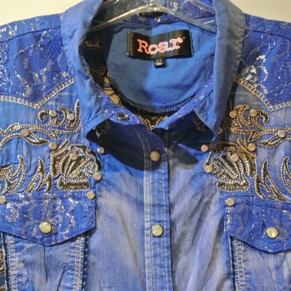 WOMENS XL ROAR PURPLE PEARL SNAP WESTERN SHIRT - Picture 3 of 7